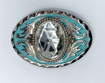 Strass boucle ceinture turquoise couleur argent boucle western