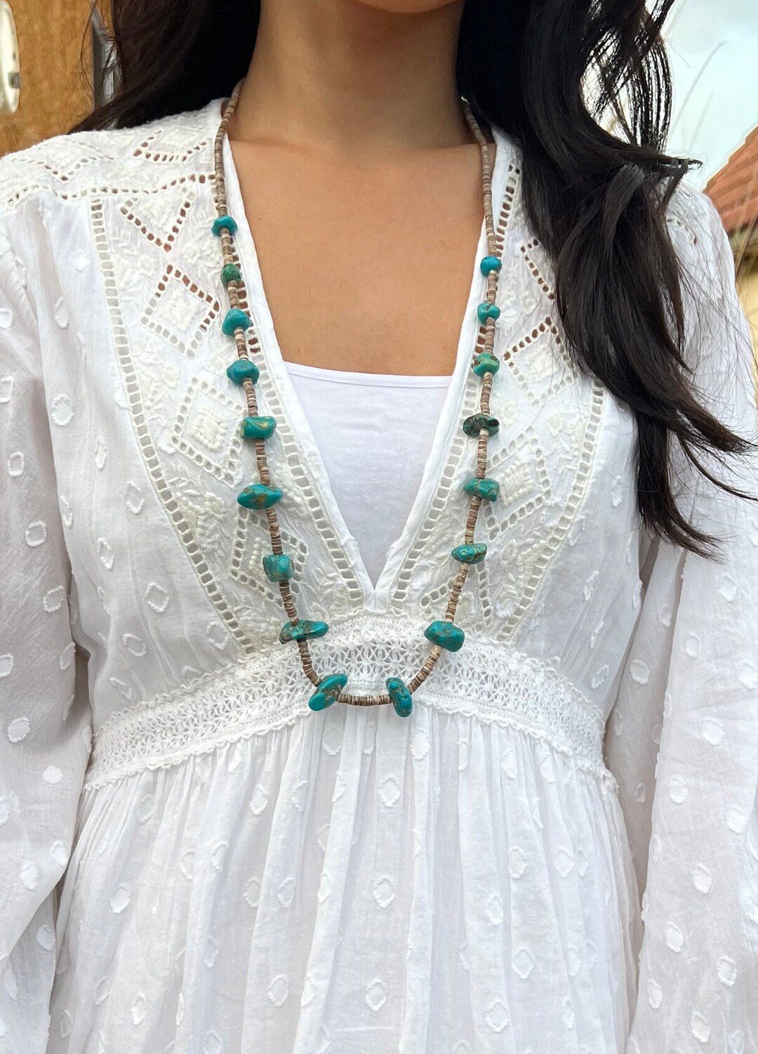 Heishi Shell and Turquoise Neckalce Santo Domingo