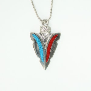 Vintage Navajo Turquoise Coral Chip Inlay Silver plated Necklace Southwestern Necklace