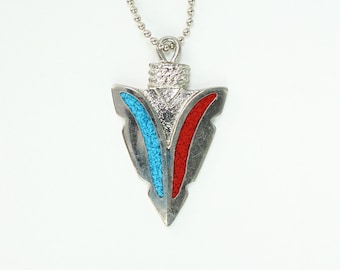 Vintage Navajo Turquoise corail puce incrustation en métal argenté collier sud-ouest