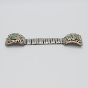 Vintage Zuni Peyote Bird Inlay Mens Watch Band Sterling Silver