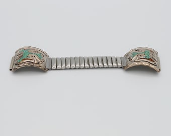 Vintage Zuni Peyote Bird Inlay Męski Pasek Do Zegarka Srebro Sterling