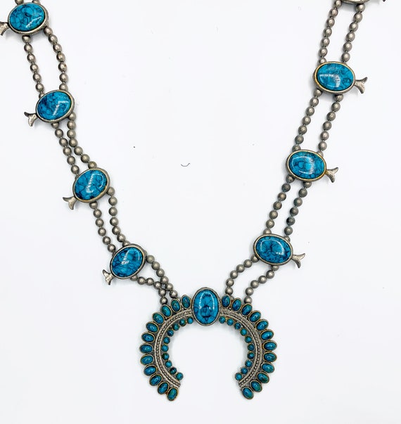 Vintage Faux Turquoise Squash Blossom Necklace