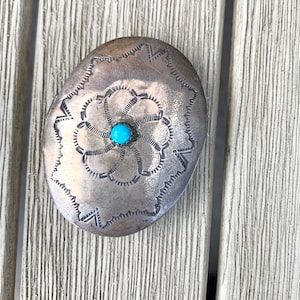 Vintage Navajo Hand stamped Sterling and Turquoise Pill box