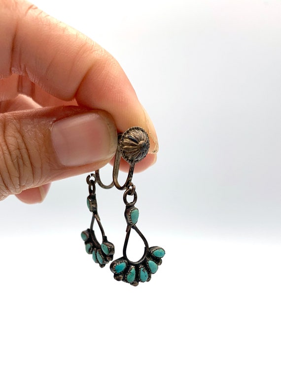 Vintage Zuni Petit Point Turquoise earring screw … - image 2
