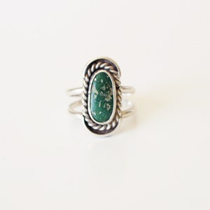 Anillo largo turquesa verde Navajo Vintage Sterling tamaño 5.5