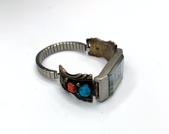 Vintage Navajo Sterling silver Turquoise and Coral Womens Watch