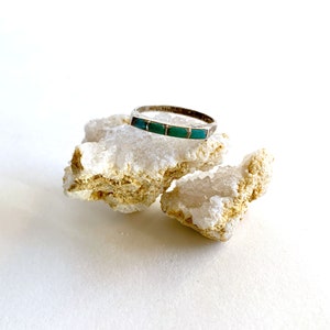 Vintage Zuni Inlay Turquoise Sterling silver Ring size 8