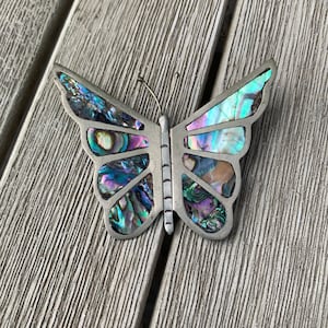 Vintage Mexico Butterfly Pin Brooch Sterling silver with Abalone Shell inlay