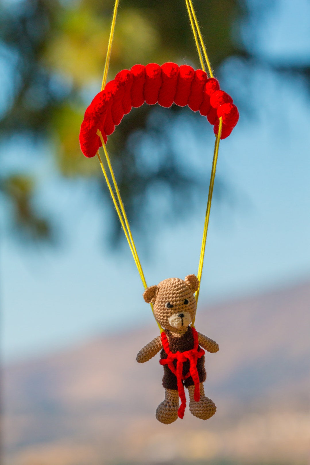 Parachuting Bear Amigurumi Single Mobile Character for Over a Baby's