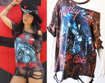 Motley Crüe bleached distressed shirts dress or top  band tee S-3XL