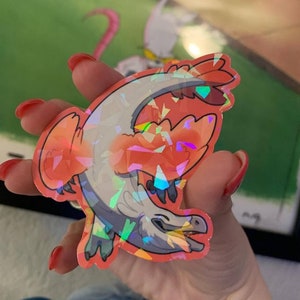 Pink raptor holographic sticker, dinosaur stickers, holographic rainbow sticker, holographic kawaii sticker, cute dinosaur sticker