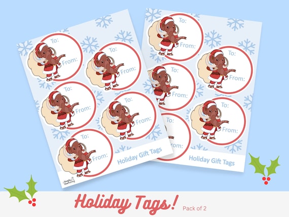 Woolly Claus Mammoth Gift Labels - 2 Sheets