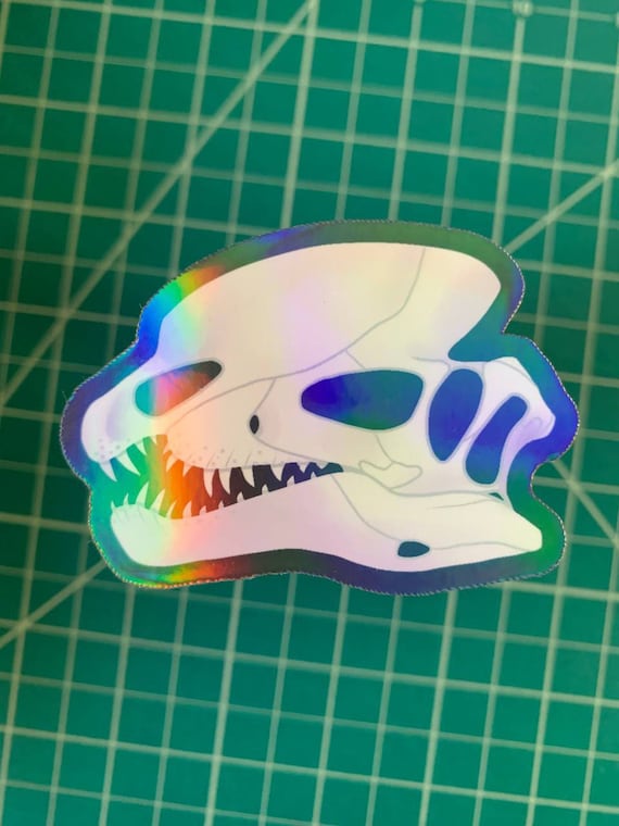 Holographic Dilophosaurus Skull Sticker