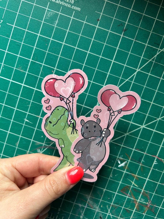 3.75" Valentines Hippo and T.rex Stickers