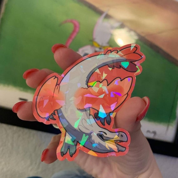 Pink raptor shattered glass holographic sticker