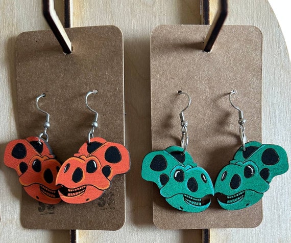 Wooden Protoceratops Earrings