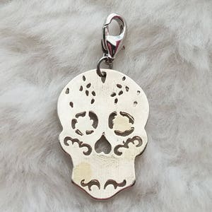 Silver Sugar Skull Charm Dia de los Muertos Charm Mom Gift Sister Gift Best Friend Gift Latin Culture Charm image 4