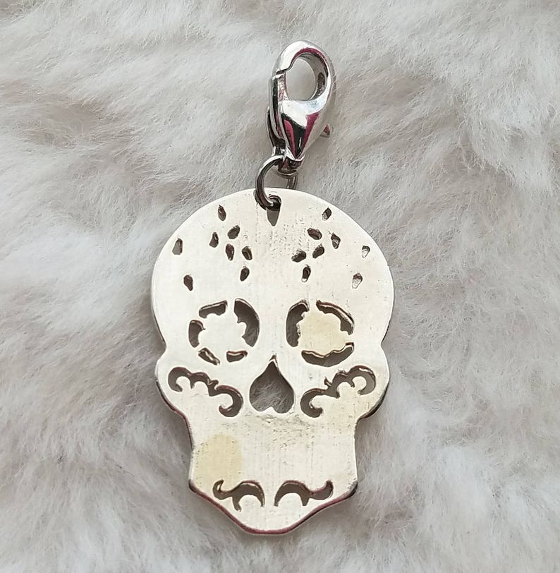 Silver Sugar Skull Charm Dia de los Muertos Charm Mom Gift Sister Gift Best Friend Gift Latin Culture Charm image 4