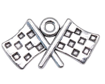 Racing Flag Charm | Finish Line Flag Charm | Race Charm | Clip On Charm | Flag Charm | Size:  22mm x 12mm | ONE Charm