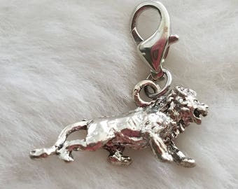 Male Lion Charm | Lion Pendant | Lion Jewelry | Safari Charm | Mascot Charm | Sterling Silver Plated Pewter