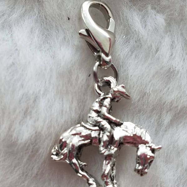 Cowboy on Horse Charm | Western Charm | Rodeo Charm | Sterling Silver Plated Pewter