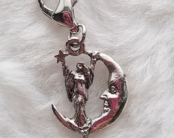 Moon Fairy Charm | Moon Lady Charm | Sterling Silver Plated Pewter | Goddess Gift | Celestial Charm