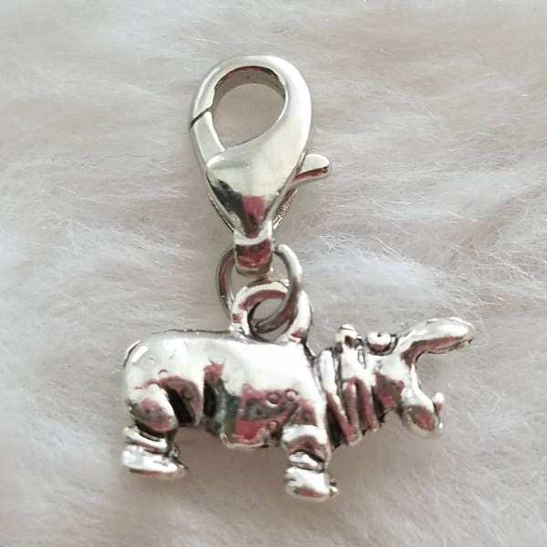 Hippopotamus Charm | Hippo Charm | Hippo Jewelry | Sterling Silver Plated Pewter | Jungle Jewelry