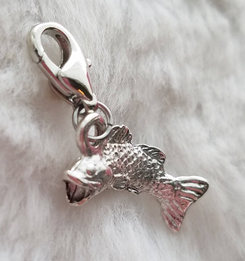 Wide-Mouth Bass Charm Fish Charm Sterling Silver Plated Pewter Freshwater Fish Charm image 2