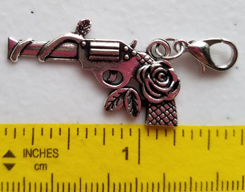 Guns 'n' Roses Charm Guns and Roses Charm Pistol Charm Gun Charm Gun Jewelry Rose Gun Charm Clip On Charm image 2