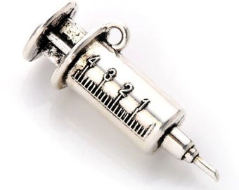 Syringe Charm | 3D Syringe Charm | Nurse Charm | Medical Charm | Hypodermic Needle Charm | Phlebotomy Charm