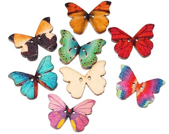 Wood Butterfly Buttons | Pack of 50 | Butterflies | Sewing Notions | Sewing Buttons