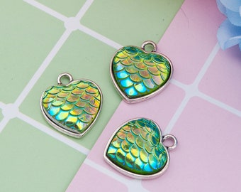 Mermaid Scale Heart Charm | Mermaid Heart Charm | Mermaid Charm | Mermaid Jewelry