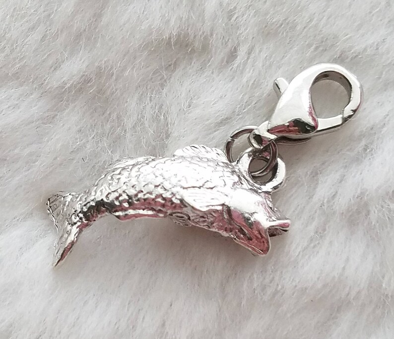 Wide-Mouth Bass Charm Fish Charm Sterling Silver Plated Pewter Freshwater Fish Charm image 4