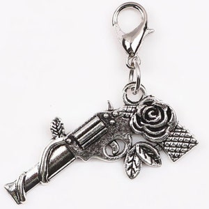 Guns 'n' Roses Charm Guns and Roses Charm Pistol Charm Gun Charm Gun Jewelry Rose Gun Charm Clip On Charm image 3