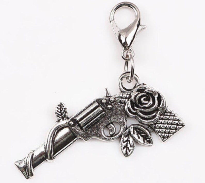 Guns 'n' Roses Charm Guns and Roses Charm Pistol Charm Gun Charm Gun Jewelry Rose Gun Charm Clip On Charm image 3