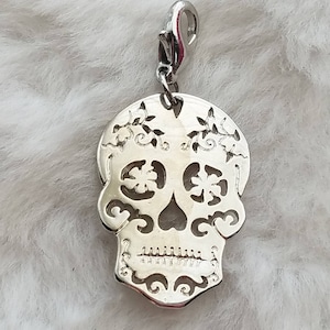 Silver Sugar Skull Charm Dia de los Muertos Charm Mom Gift Sister Gift Best Friend Gift Latin Culture Charm image 1