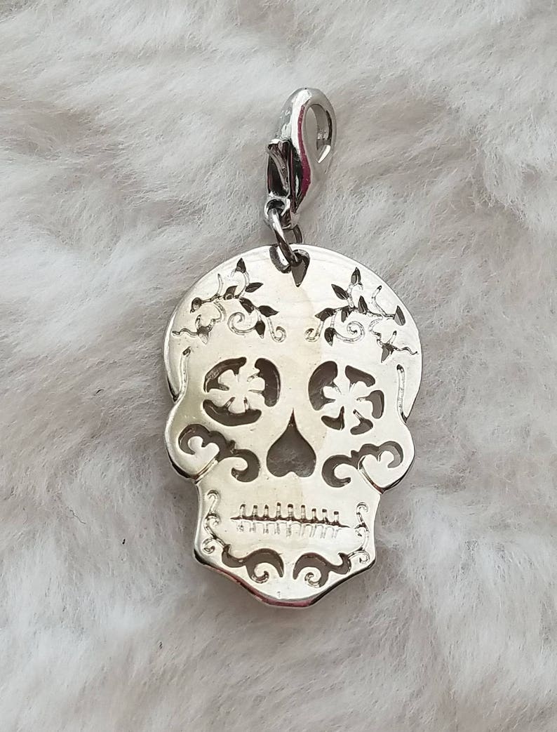 Silver Sugar Skull Charm Dia de los Muertos Charm Mom Gift Sister Gift Best Friend Gift Latin Culture Charm image 1