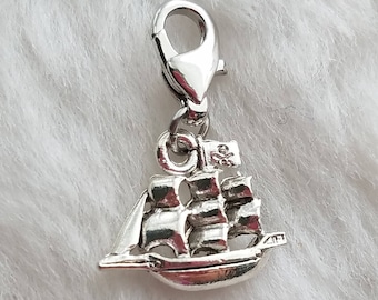 Pirate Ship Charm | Pirate Charm | Vintage Ship Charm | Mermaid Charm | Galleon Ship | Sterling Silver Plated Pewter