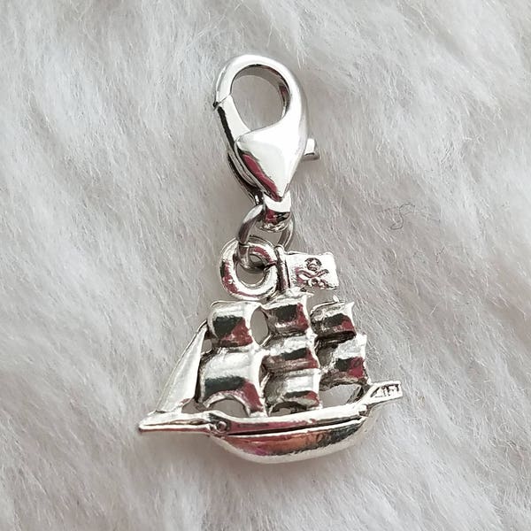 Pirate Ship Charm | Pirate Charm | Vintage Ship Charm | Mermaid Charm | Galleon Ship | Sterling Silver Plated Pewter