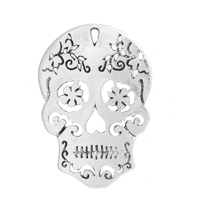 Silver Sugar Skull Charm Dia de los Muertos Charm Mom Gift Sister Gift Best Friend Gift Latin Culture Charm image 2