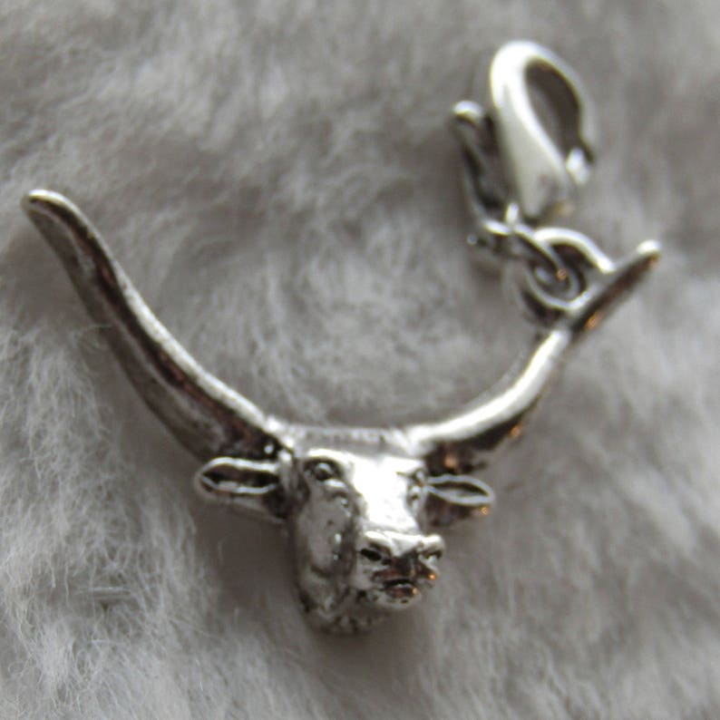 Texas Longhorn Charm Texas Charm University of Texas Charm UT Charm Sterling Silver Plated Pewter image 2