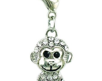 Monkey Charm | Rhinestone Monkey | Bling Monkey | Monkey Bling | Clip On Charm