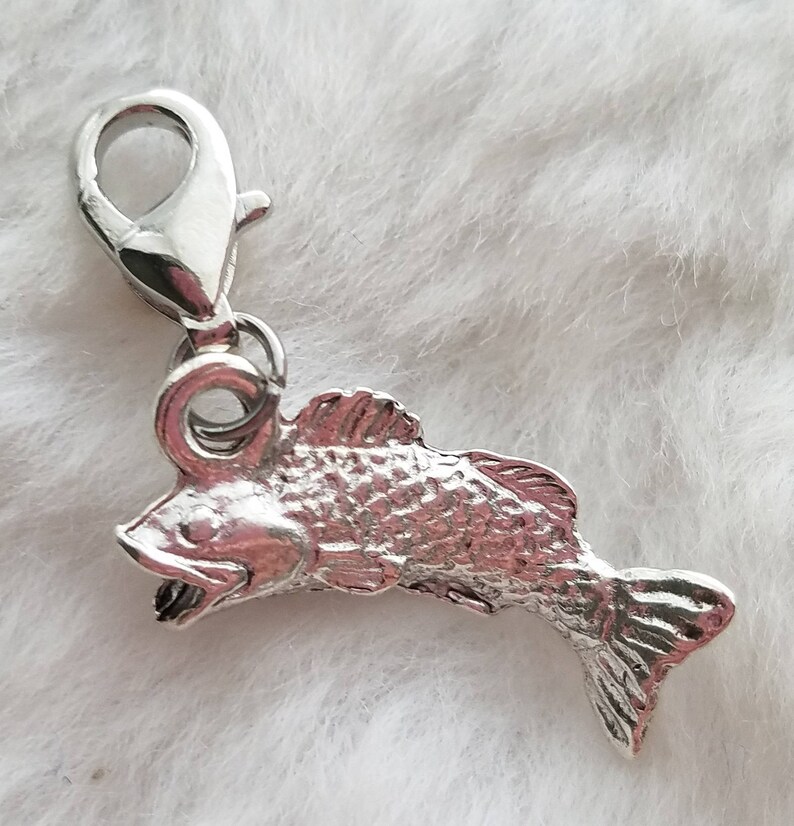 Wide-Mouth Bass Charm Fish Charm Sterling Silver Plated Pewter Freshwater Fish Charm image 1