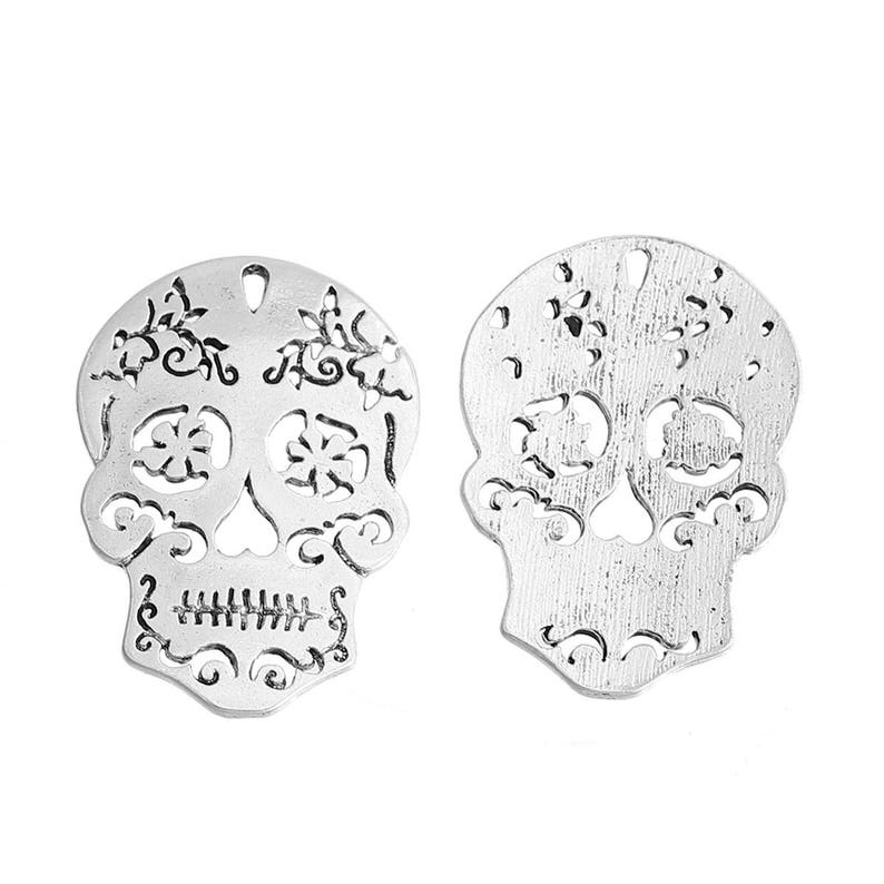 Silver Sugar Skull Charm Dia de los Muertos Charm Mom Gift Sister Gift Best Friend Gift Latin Culture Charm image 6