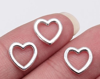 10 Heart Charms | Silver Heart Pendants | Valentine Charms | Gift for Crafter | Gift for Beader | Jewelry Supply