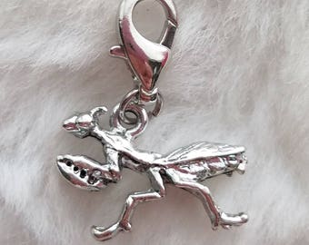 Praying Mantis Charm | Praying Mantis Jewelry | Insect Jewelry | Entomologist Gift | Sterling Silver Plated Pewter