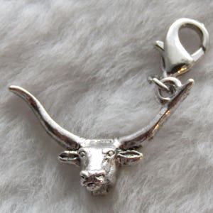 Texas Longhorn Charm Texas Charm University of Texas Charm UT Charm Sterling Silver Plated Pewter image 1