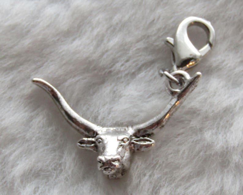 Texas Longhorn Charm Texas Charm University of Texas Charm UT Charm Sterling Silver Plated Pewter image 1