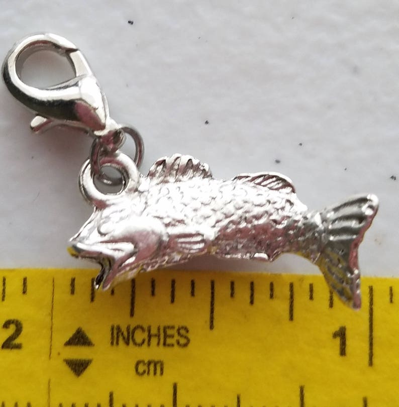 Wide-Mouth Bass Charm Fish Charm Sterling Silver Plated Pewter Freshwater Fish Charm image 5